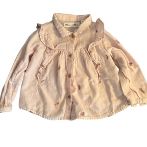 Zara Baby Embroidered Ruffle Top 18-24 Months Long Sleeves Light Pink